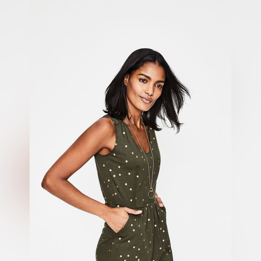 Boden Women’s Melinda Jersey Dress Size 4 Green & Gold Polka Dot - Picture 6 of 13